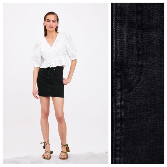 NWT. Zara Black Mini Hi-Rise Stretch Skirt. Size S - Picture 1 of 8